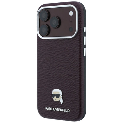 Custodia MagSafe per Apple iPhone 18 Pro / 17 Pro, Karl Lagerfeld, Grained Karl Head's Metal, Vinaccia