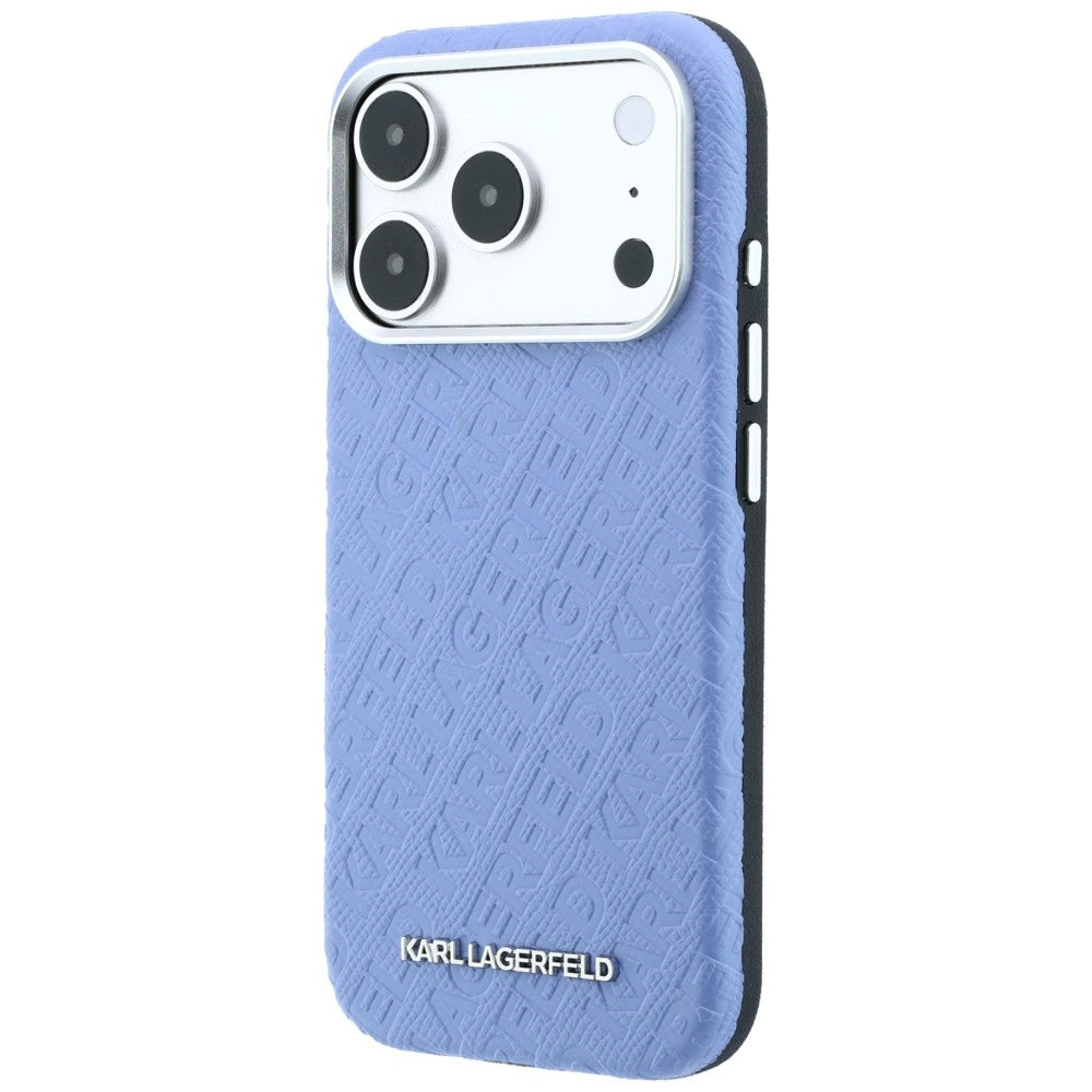 MagSafe Case for Apple iPhone 18 Pro / 17 Pro, Karl Lagerfeld, Grained Metal Logo, Blue