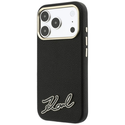 Custodia MagSafe per Apple iPhone 18 Pro / 17 Pro, Karl Lagerfeld, Logo in Resina Granulata, Nera