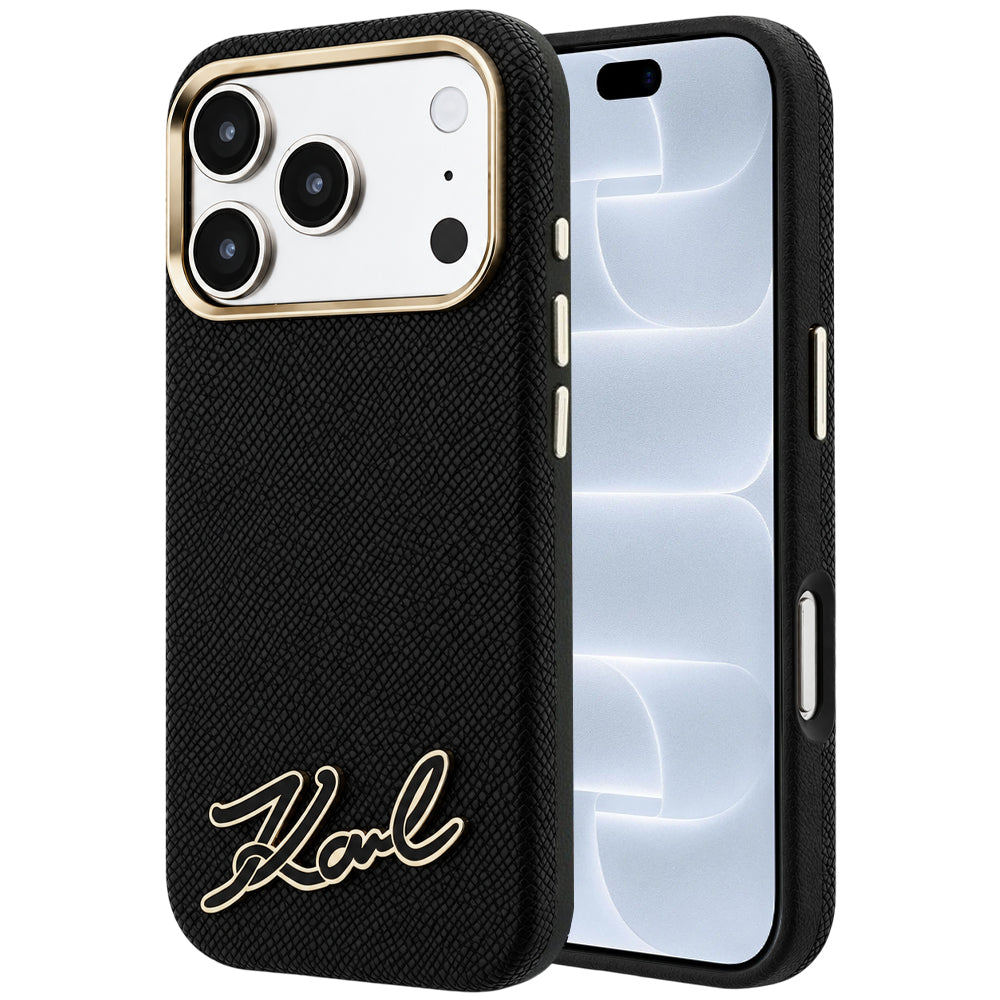 Custodia MagSafe per Apple iPhone 18 Pro / 17 Pro, Karl Lagerfeld, Logo in Resina Granulata, Nera