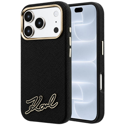 Custodia MagSafe per Apple iPhone 18 Pro / 17 Pro, Karl Lagerfeld, Logo in Resina Granulata, Nera