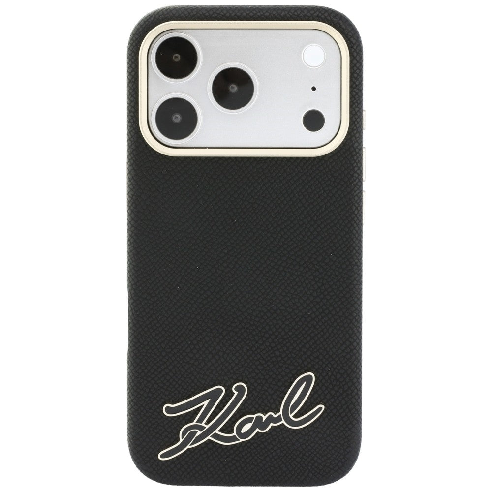 Custodia MagSafe per Apple iPhone 18 Pro / 17 Pro, Karl Lagerfeld, Logo in Resina Granulata, Nera