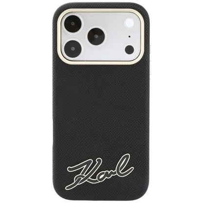 Custodia MagSafe per Apple iPhone 18 Pro / 17 Pro, Karl Lagerfeld, Logo in Resina Granulata, Nera