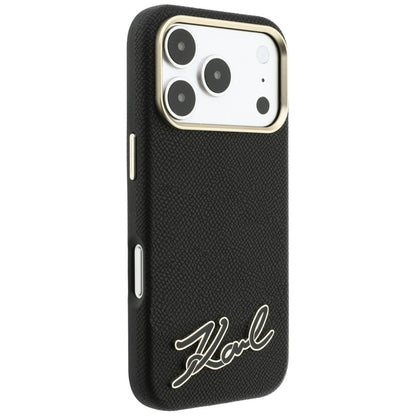 Custodia MagSafe per Apple iPhone 18 Pro / 17 Pro, Karl Lagerfeld, Logo in Resina Granulata, Nera