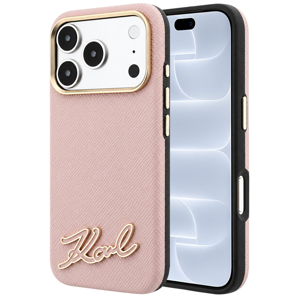 Custodia MagSafe per Apple iPhone 18 Pro / 17 Pro, Karl Lagerfeld, Logo Segno in Resina Granulata, Rosa