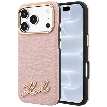 Custodia MagSafe per Apple iPhone 18 Pro / 17 Pro, Karl Lagerfeld, Logo Segno in Resina Granulata, Rosa