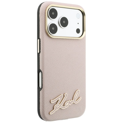 Custodia MagSafe per Apple iPhone 18 Pro / 17 Pro, Karl Lagerfeld, Logo Segno in Resina Granulata, Rosa