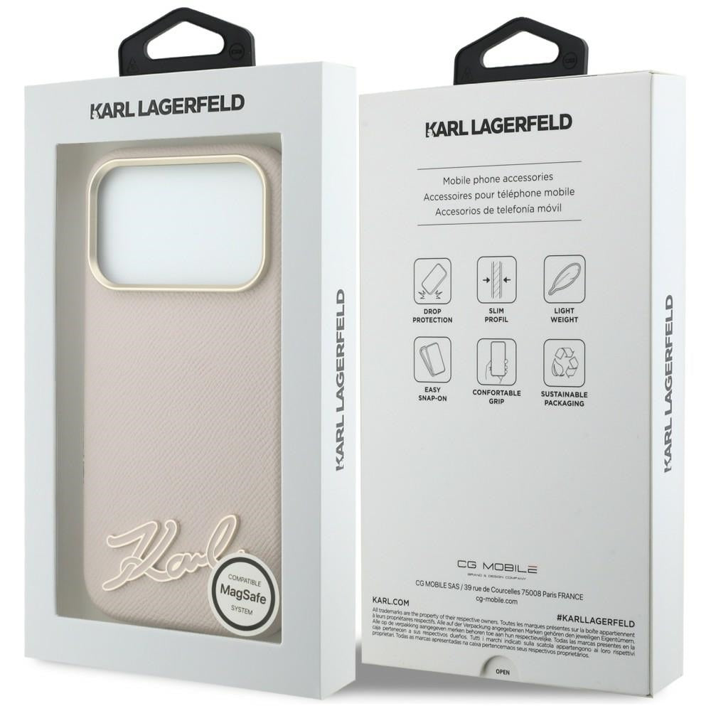 Custodia MagSafe per Apple iPhone 18 Pro / 17 Pro, Karl Lagerfeld, Logo Segno in Resina Granulata, Rosa