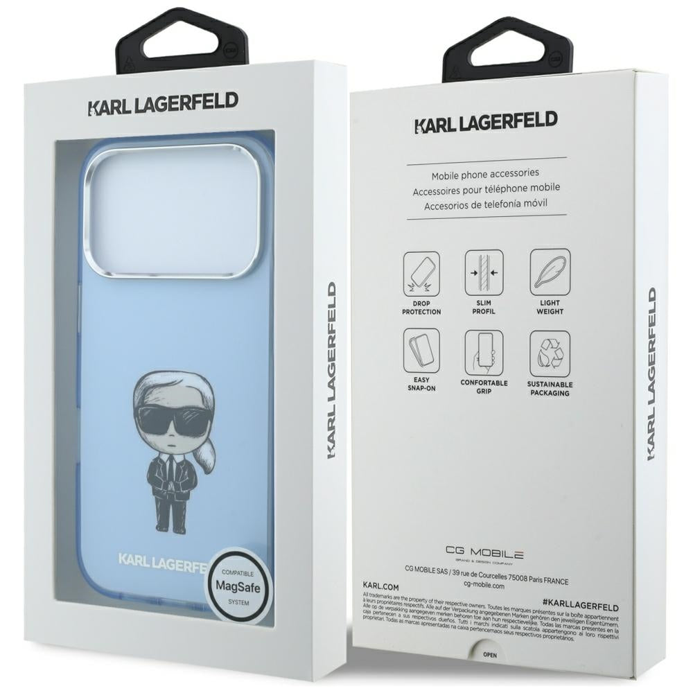 Custodia MagSafe per Apple iPhone 18 Pro / 17 Pro, Karl Lagerfeld, HC IML Ikonik Sketch Print, Blu