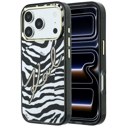 Custodia MagSafe per Apple iPhone 18 Pro / 17 Pro, Karl Lagerfeld, HC IML Signature Zebra Glitter Gold, Nera