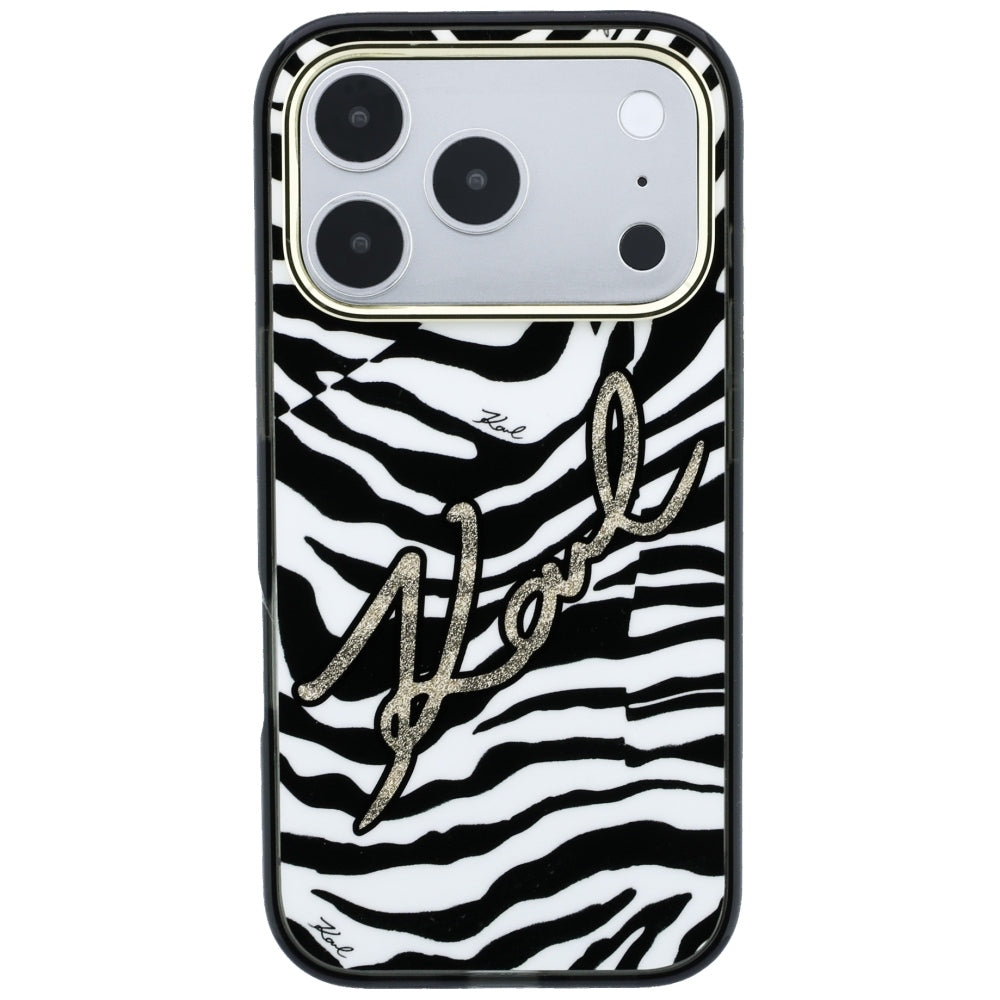 Custodia MagSafe per Apple iPhone 18 Pro / 17 Pro, Karl Lagerfeld, HC IML Signature Zebra Glitter Gold, Nera