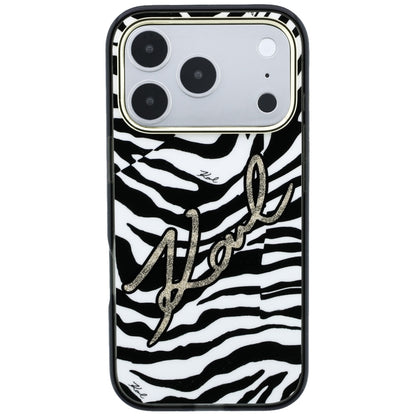 Custodia MagSafe per Apple iPhone 18 Pro / 17 Pro, Karl Lagerfeld, HC IML Signature Zebra Glitter Gold, Nera