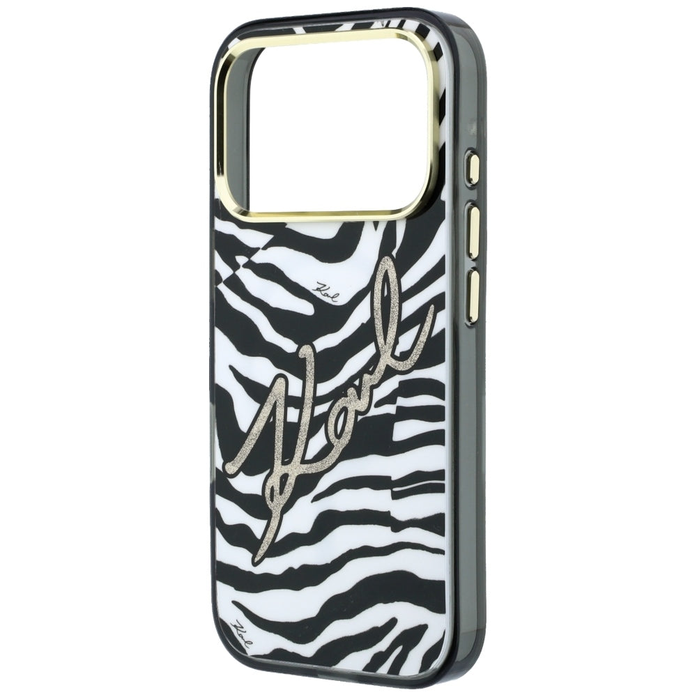 Custodia MagSafe per Apple iPhone 18 Pro / 17 Pro, Karl Lagerfeld, HC IML Signature Zebra Glitter Gold, Nera