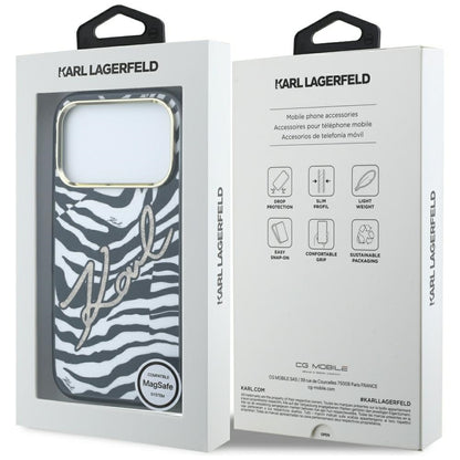 Custodia MagSafe per Apple iPhone 18 Pro / 17 Pro, Karl Lagerfeld, HC IML Signature Zebra Glitter Gold, Nera