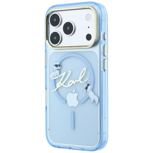 Custodia MagSafe per Apple iPhone 18 Pro / 17 Pro, Karl Lagerfeld, IML Choupette Karl Script Logo, Blu