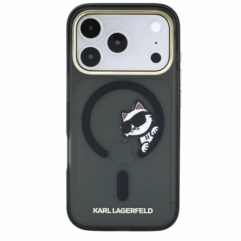 Custodia MagSafe per Apple iPhone 18 Pro / 17 Pro, Karl Lagerfeld, IML Peekaboo Print e Cornice Metallica, Nera