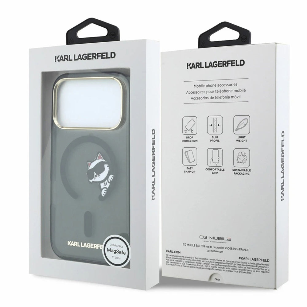 Custodia MagSafe per Apple iPhone 18 Pro / 17 Pro, Karl Lagerfeld, IML Peekaboo Print e Cornice Metallica, Nera