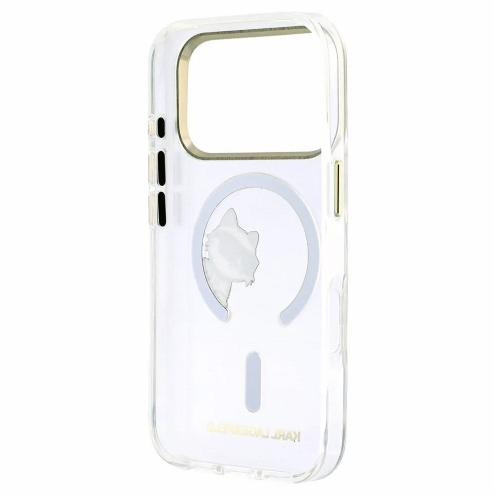 Custodia MagSafe per Apple iPhone 18 Pro / 17 Pro, Karl Lagerfeld, IML Peekaboo Print e Cornice Metallica, Trasparente