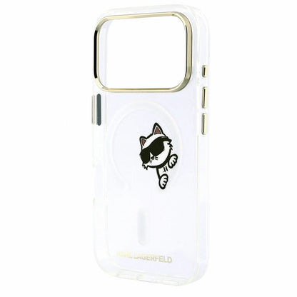 Custodia MagSafe per Apple iPhone 18 Pro / 17 Pro, Karl Lagerfeld, IML Peekaboo Print e Cornice Metallica, Trasparente