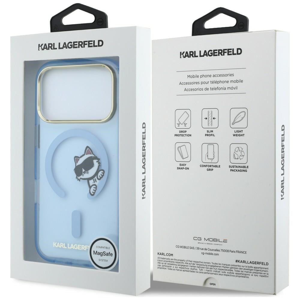 Custodia MagSafe per Apple iPhone 18 Pro / 17 Pro, Karl Lagerfeld, IML Peekaboo Print Metal Frame, Bleu