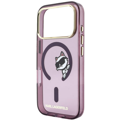 Custodia MagSafe per Apple iPhone 18 Pro / 17 Pro, Karl Lagerfeld, IML Peekaboo Print and Metal Frame, color bordeaux