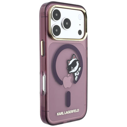 Custodia MagSafe per Apple iPhone 18 Pro / 17 Pro, Karl Lagerfeld, IML Peekaboo Print and Metal Frame, color bordeaux