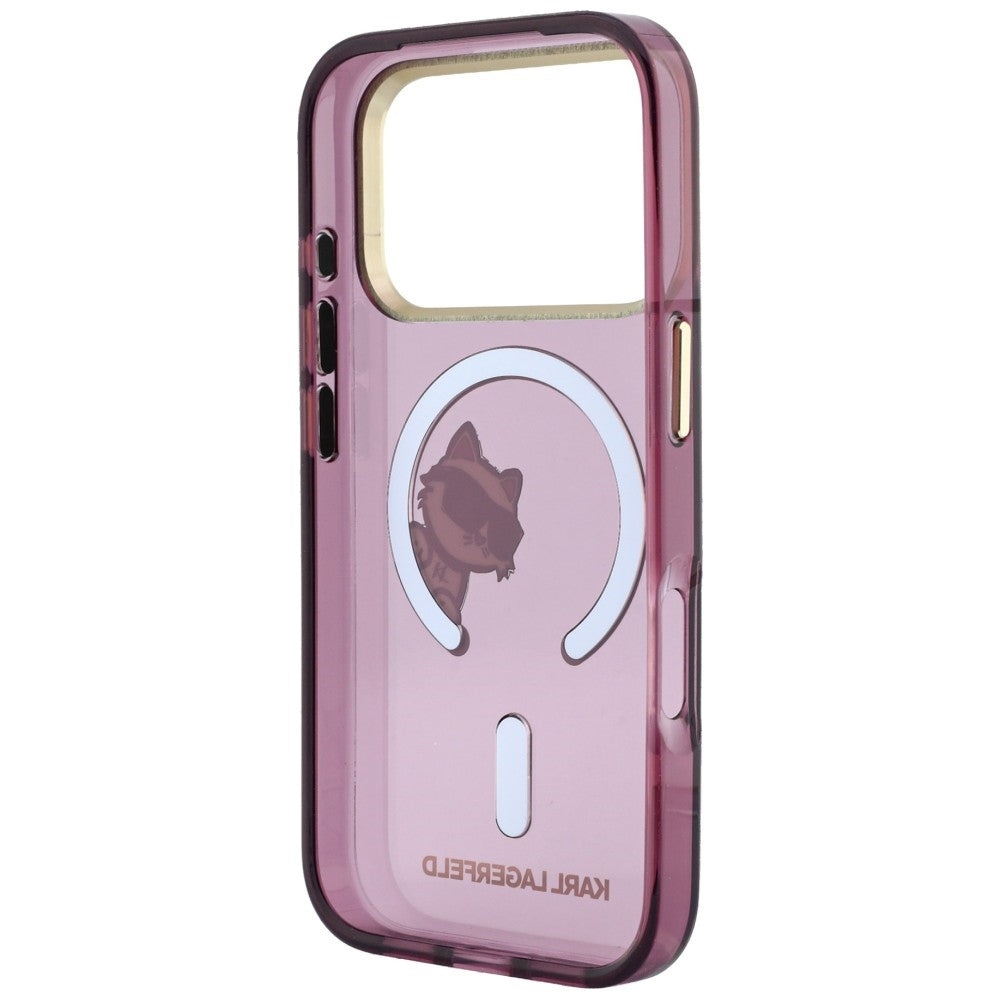 Custodia MagSafe per Apple iPhone 18 Pro / 17 Pro, Karl Lagerfeld, IML Peekaboo Print and Metal Frame, color bordeaux
