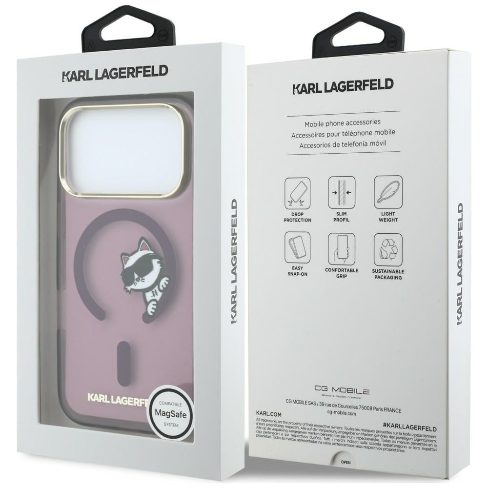Custodia MagSafe per Apple iPhone 18 Pro / 17 Pro, Karl Lagerfeld, IML Peekaboo Print and Metal Frame, color bordeaux