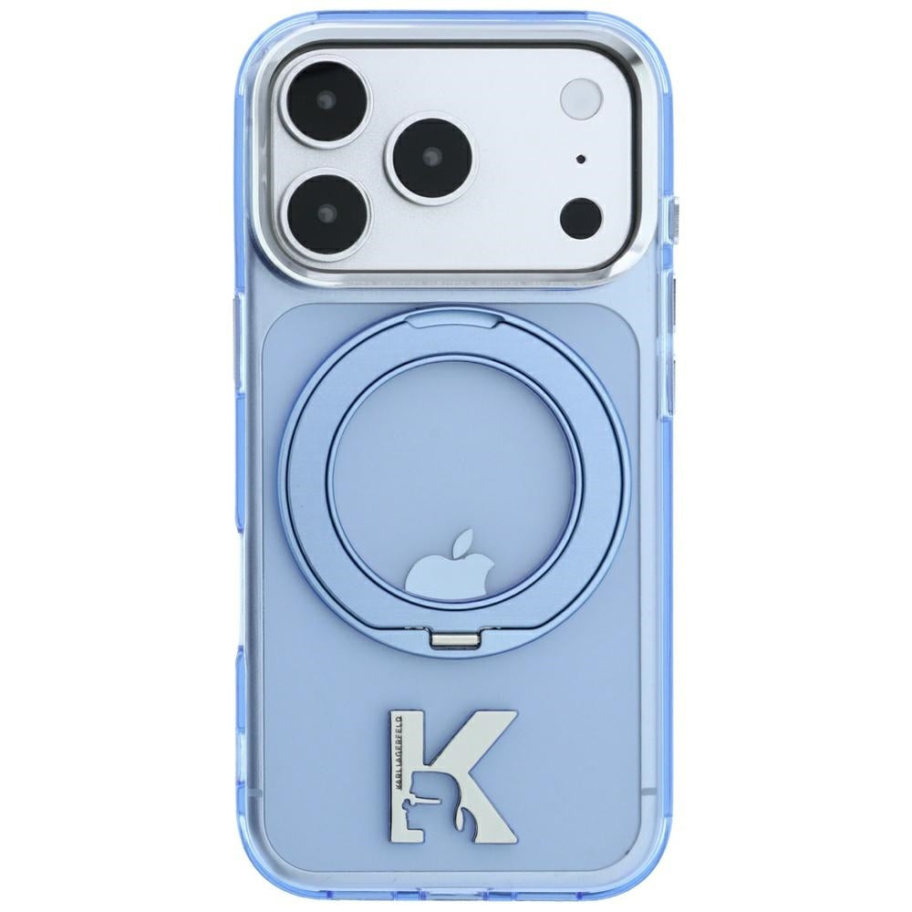 Custodia MagSafe per Apple iPhone 18 Pro / 17 Pro, Karl Lagerfeld, IML Ring Stand Kameo Metal, Blu