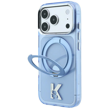 Custodia MagSafe per Apple iPhone 18 Pro / 17 Pro, Karl Lagerfeld, IML Ring Stand Kameo Metal, Blu