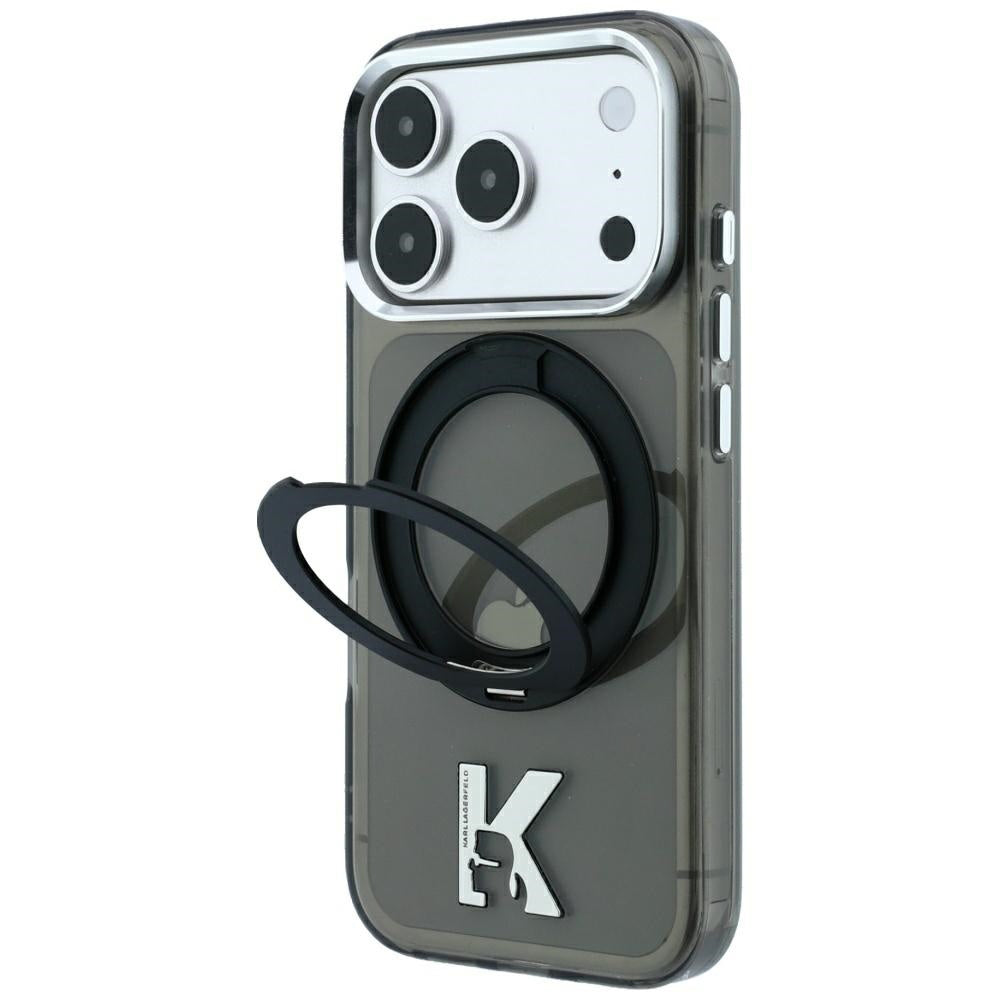 Custodia MagSafe per Apple iPhone 18 Pro / 17 Pro, Karl Lagerfeld, IML Ring Stand Kameo Metal, Nera
