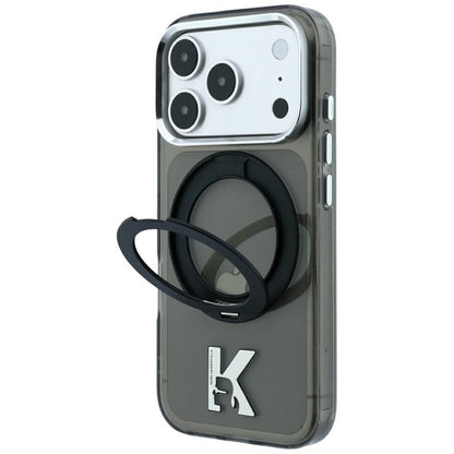 Custodia MagSafe per Apple iPhone 18 Pro / 17 Pro, Karl Lagerfeld, IML Ring Stand Kameo Metal, Nera