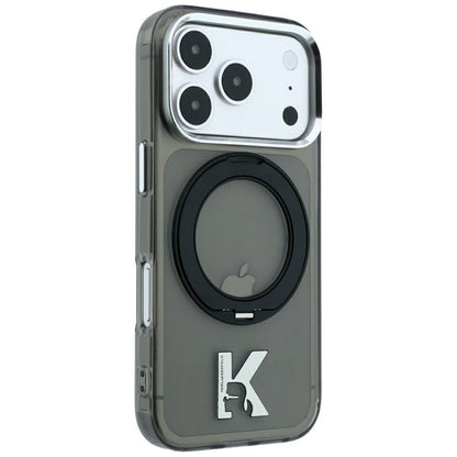 Custodia MagSafe per Apple iPhone 18 Pro / 17 Pro, Karl Lagerfeld, IML Ring Stand Kameo Metal, Nera