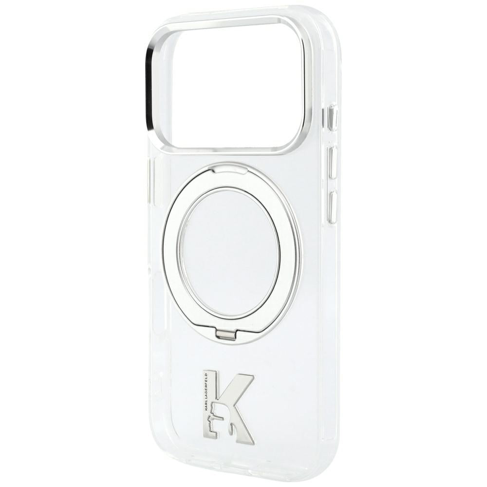 Custodia MagSafe per Apple iPhone 18 Pro / 17 Pro, Karl Lagerfeld, IML Ring Stand Kameo Metal, Trasparente