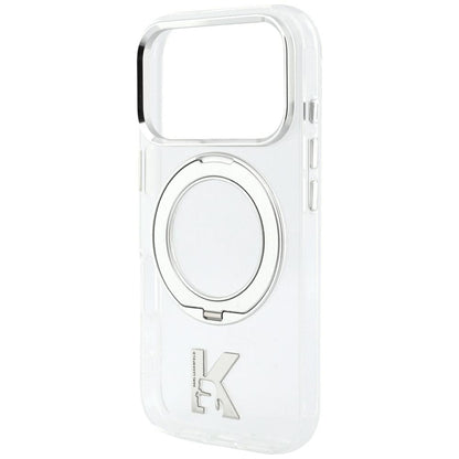 Custodia MagSafe per Apple iPhone 18 Pro / 17 Pro, Karl Lagerfeld, IML Ring Stand Kameo Metal, Trasparente