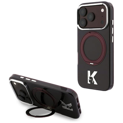 MagSafe Case for Apple iPhone 18 Pro / 17 Pro, Karl Lagerfeld, IML Ring Stand Kameo Metal, Burgundy