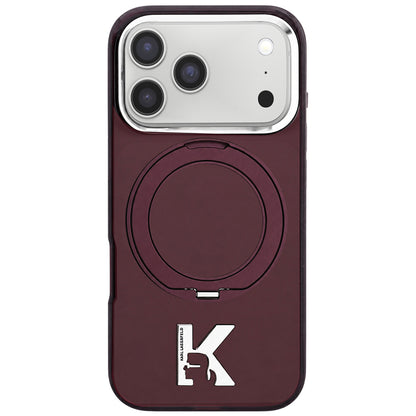 MagSafe Case for Apple iPhone 18 Pro / 17 Pro, Karl Lagerfeld, IML Ring Stand Kameo Metal, Burgundy