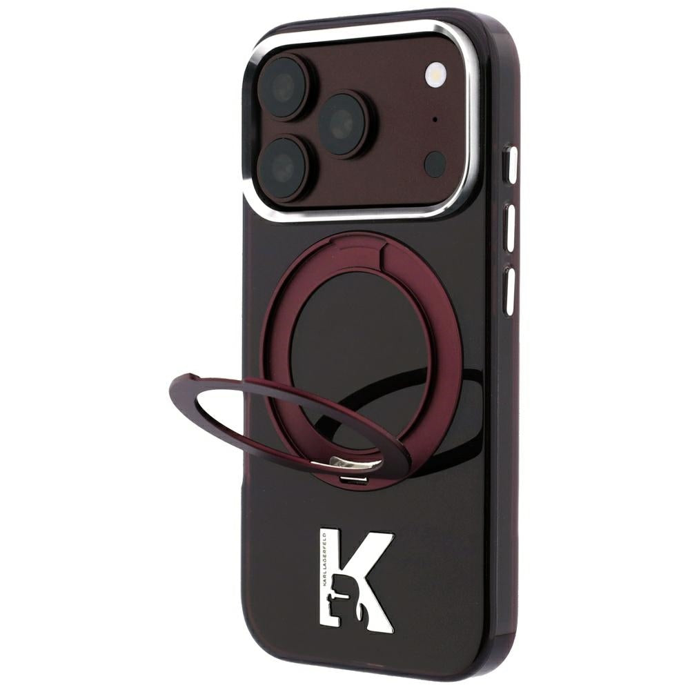 MagSafe Case for Apple iPhone 18 Pro / 17 Pro, Karl Lagerfeld, IML Ring Stand Kameo Metal, Burgundy