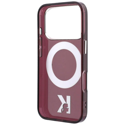 MagSafe Case for Apple iPhone 18 Pro / 17 Pro, Karl Lagerfeld, IML Ring Stand Kameo Metal, Burgundy
