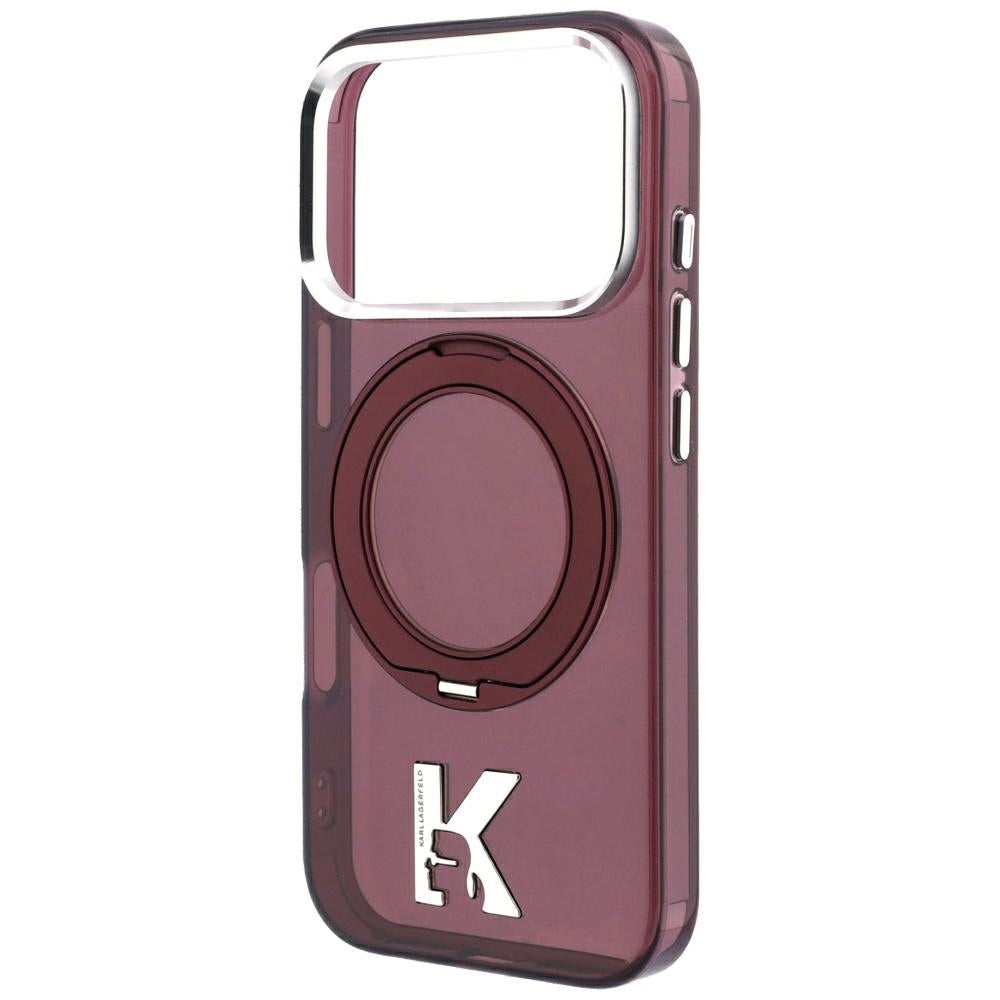 MagSafe Case for Apple iPhone 18 Pro / 17 Pro, Karl Lagerfeld, IML Ring Stand Kameo Metal, Burgundy