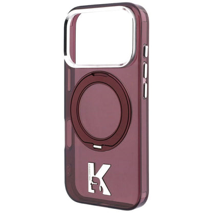 MagSafe Case for Apple iPhone 18 Pro / 17 Pro, Karl Lagerfeld, IML Ring Stand Kameo Metal, Burgundy