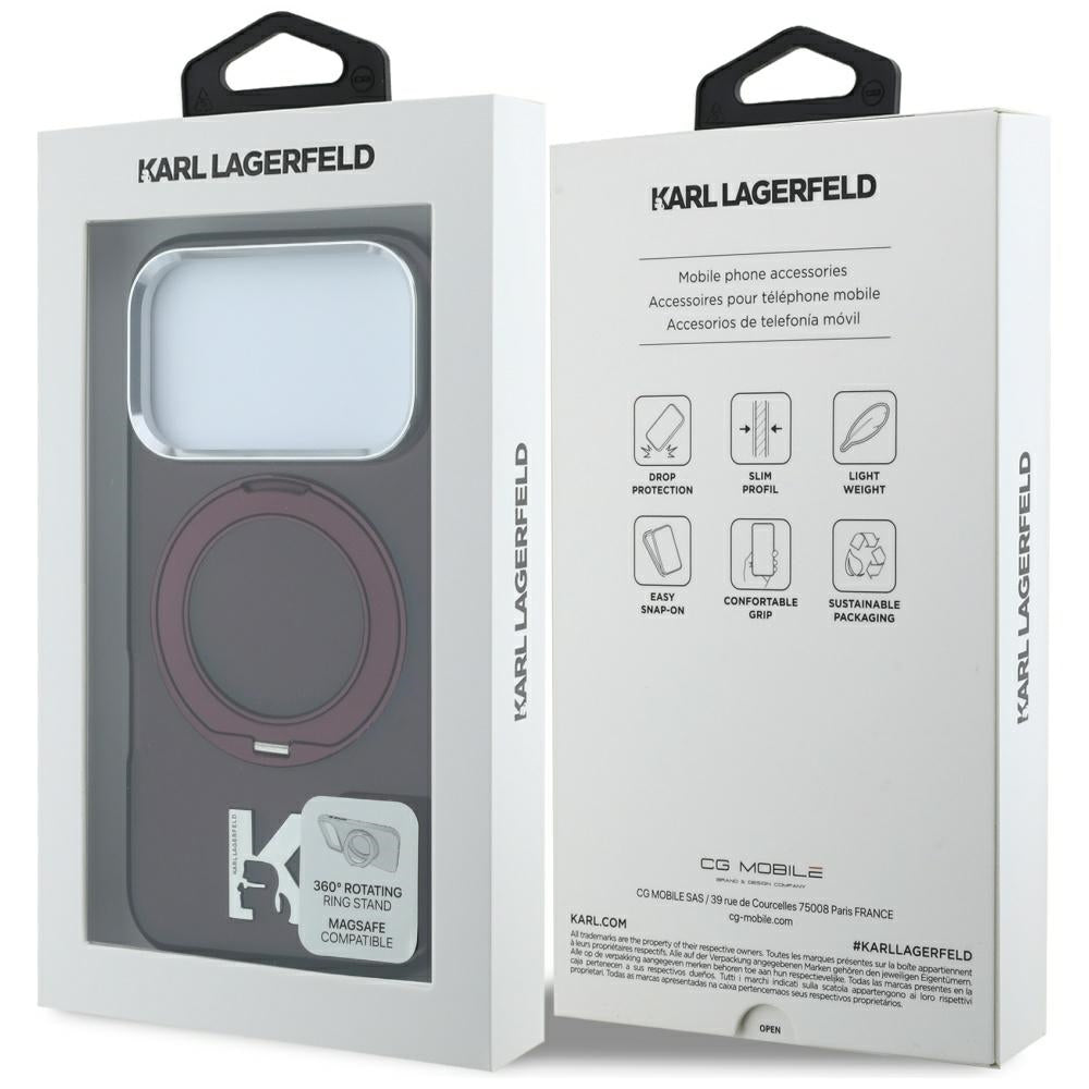 MagSafe Case for Apple iPhone 18 Pro / 17 Pro, Karl Lagerfeld, IML Ring Stand Kameo Metal, Burgundy