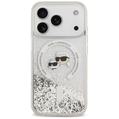 Custodia MagSafe per Apple iPhone 18 Pro / 17 Pro, Karl Lagerfeld, Liquid Glitter Karl & Choupette Head's, Trasparente
