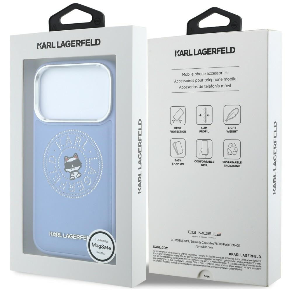 Custodia MagSafe per Apple iPhone 18 Pro / 17 Pro, Karl Lagerfeld, Point and Choupette Sketch, blu