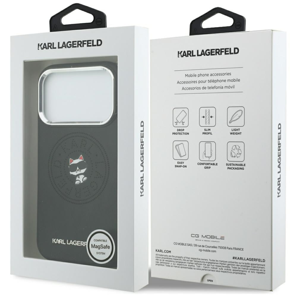 Custodia MagSafe per Apple iPhone 18 Pro / 17 Pro, Karl Lagerfeld, Point and Choupette Sketch, Nera