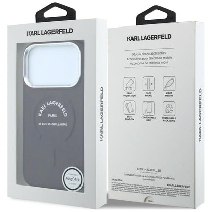 Custodia MagSafe per Apple iPhone 18 Pro / 17 Pro, Karl Lagerfeld, Anello Karl RSG Logo, Vinaccia