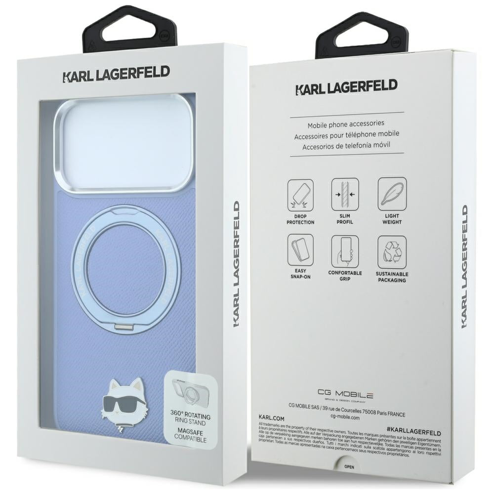 Custodia MagSafe per Apple iPhone 18 Pro / 17 Pro, Karl Lagerfeld, Ring Stand 360 Choupette Pin, Bleu