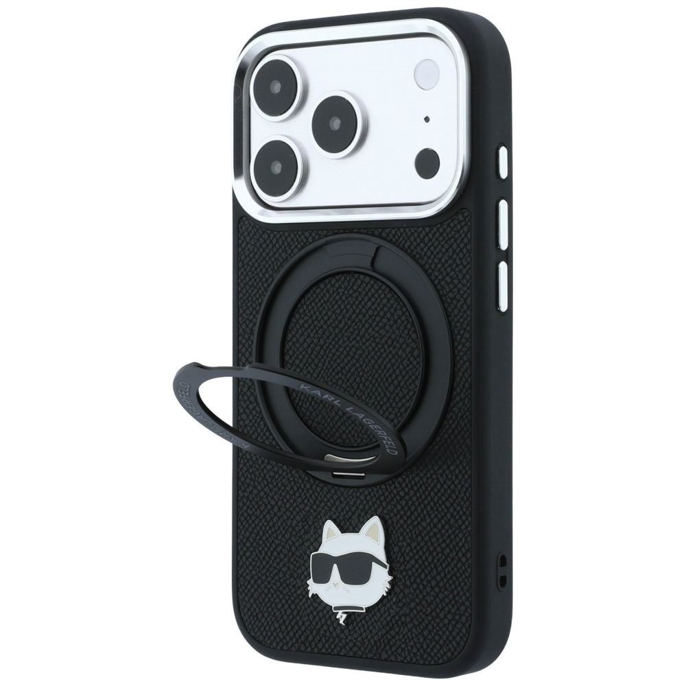 Custodia MagSafe per Apple iPhone 18 Pro / 17 Pro, Karl Lagerfeld, Ring Stand 360 Choupette Pin, Nera