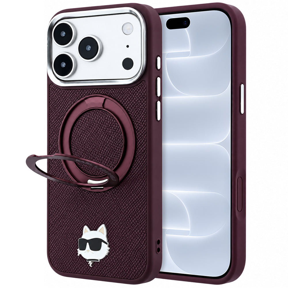 Custodia MagSafe per Apple iPhone 18 Pro / 17 Pro, Karl Lagerfeld, Ring Stand 360 Choupette Pin, Vinaccia