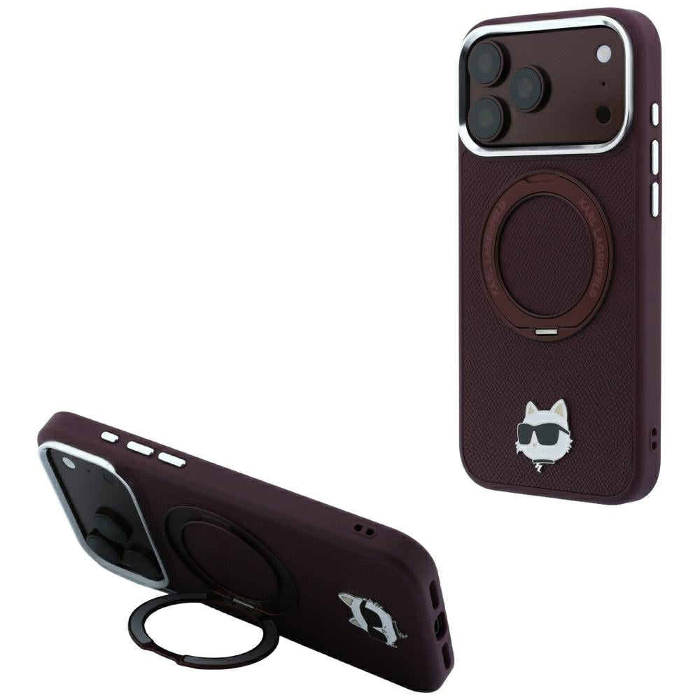 Custodia MagSafe per Apple iPhone 18 Pro / 17 Pro, Karl Lagerfeld, Ring Stand 360 Choupette Pin, Vinaccia